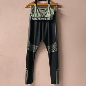 Pretty Little Thing Black & Sage Green Top (Sz 2) & Leggings (Sz 6) GUC